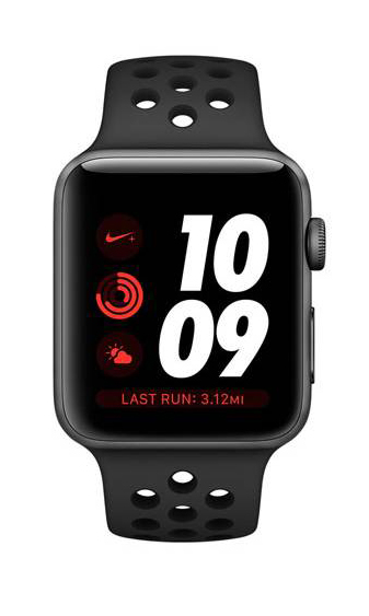 Carcasă Apple Watch Series 3 Nike+ de 42 mm Space Alum cu bandă sport Nike neagră/gri rece (MQLD2)